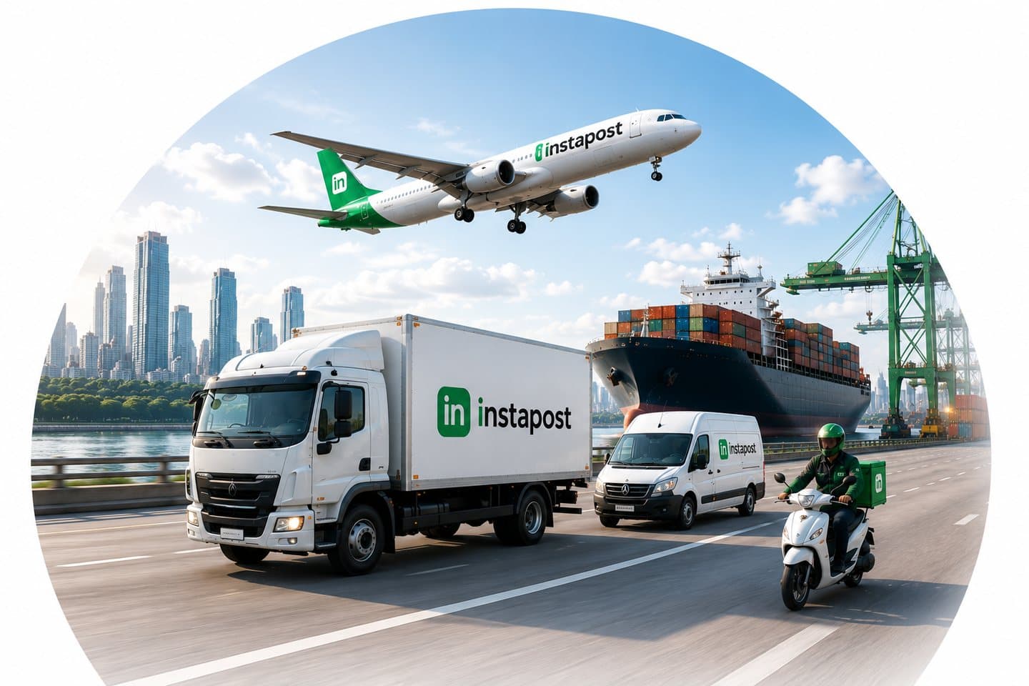 instapost air, road and last-mile fleet moving in sync by a container port